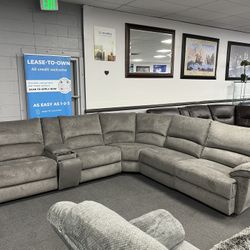 Gray Sofa Sectional w/ Wireless Charger & 3 Power Recliners 