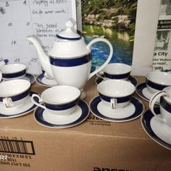 porcelain tea set, likely the "Toffee" pattern from the La Luna Collection by Lorren Home Trends