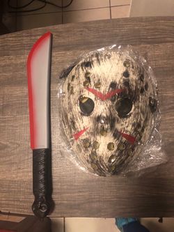 Jason Voorhees Halloween Costume Mask and Machete Set