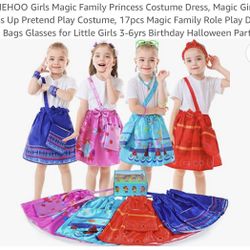 SOLIEHOO Girls Magic Family Princess Costume Dress, Magic Girls Dress Up Pretend Play Costume, 17pcs Magic Family Role Play Dress with Bags Glasses fo