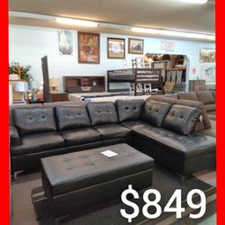 😍 Black Leather Sectional With Ottoman 