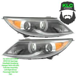 For 2013 2014 2015 2016 KIA Sportage Headlight Headlamp Halogen With LED DRL Tube Bar Assembly Left Right Driver Passenger Side Set Pair