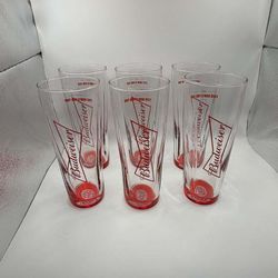 Budweiser Pilsner Beer Glasses Clear Red Set of 6 Barware Breweriana 16oz 1028