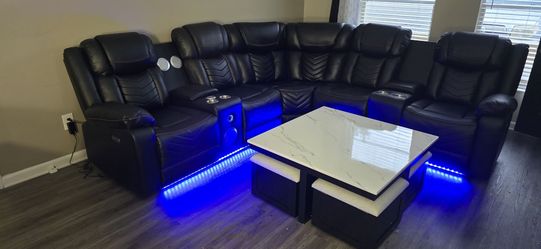 Black Leather Reclining Sectional Sofa with LED Lights 🚚WE DELIVER🚚