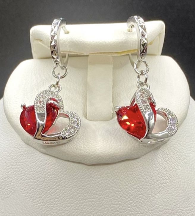 Heart Shaped Crystal And Cubic Zirconia 925 Sterling Silver Earrings
