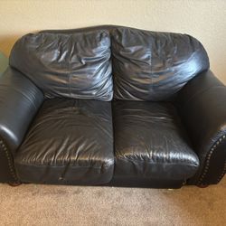Black Genuine Leather Couches 