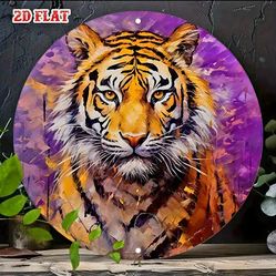 Vibrant Tiger Spirit 8" Round Metal Wall Art