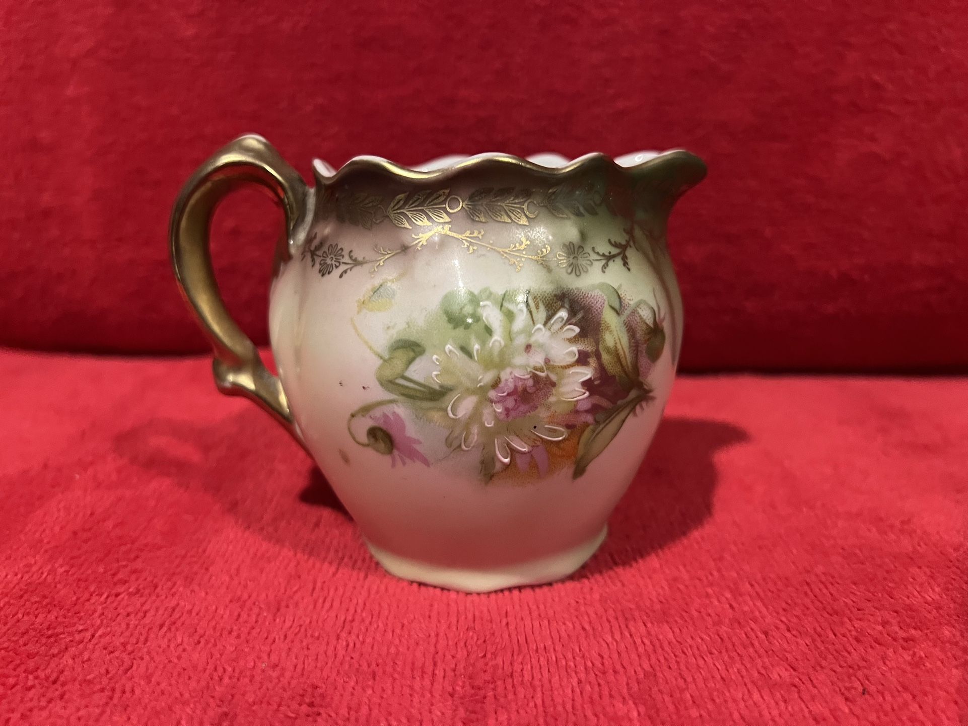 VINTAGE BAVARIA #5804 FLORAL CREAMER PITCHER With Gold Accents