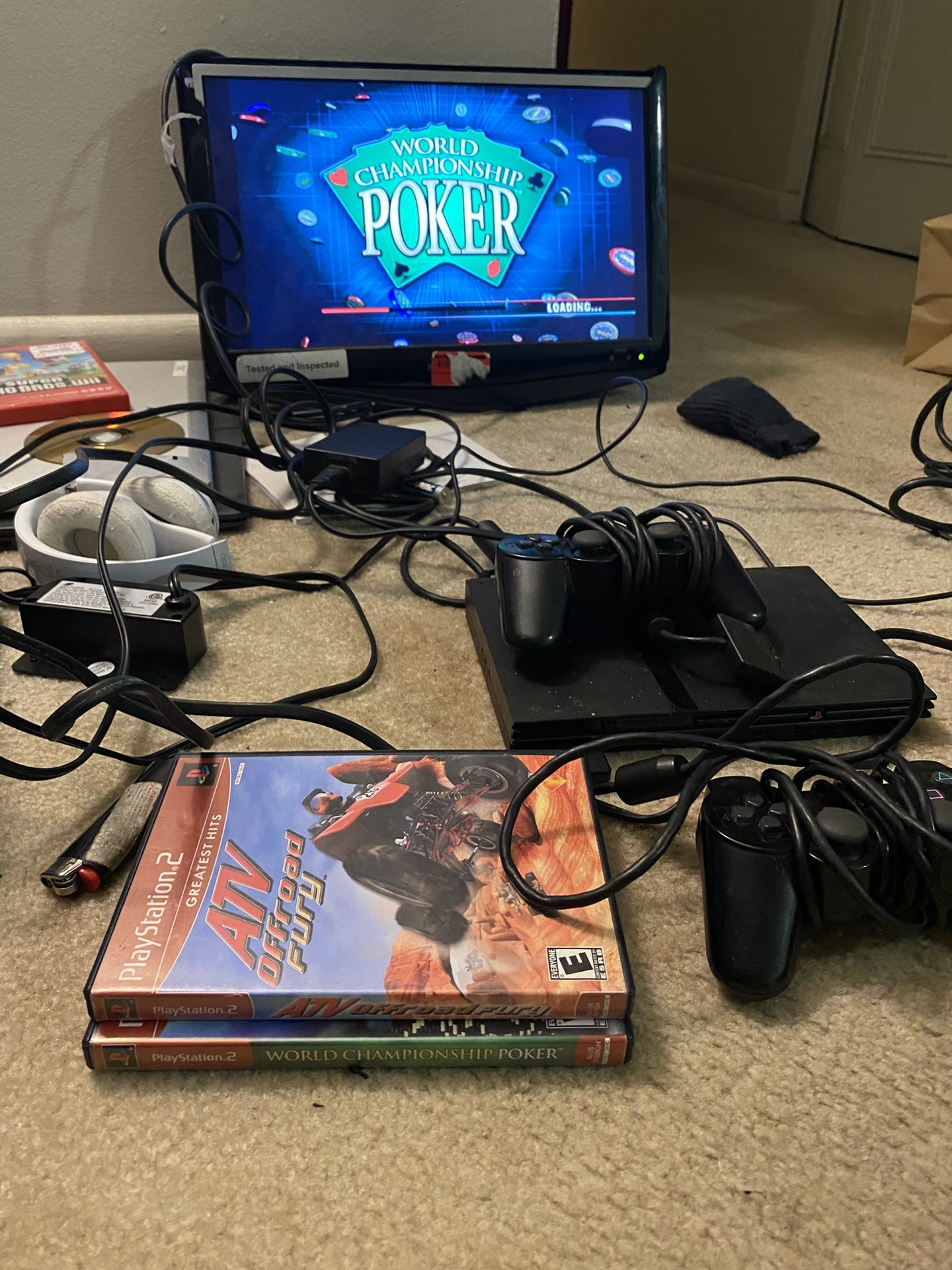 Ps2 Slim All Wires 2 Controllers 3 Games