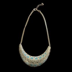 Vintage Southwestern Tribal Design Choker Necklace Turquoise Enamel