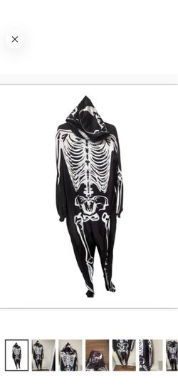 Men's Halloween Skeleton One-Piece Hooded  Costume jumpsuit