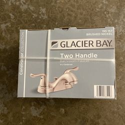Brand New Constructor 4 in. Centerset Double Handle Low-Arc Bathroom Faucet in Brushed Nickel