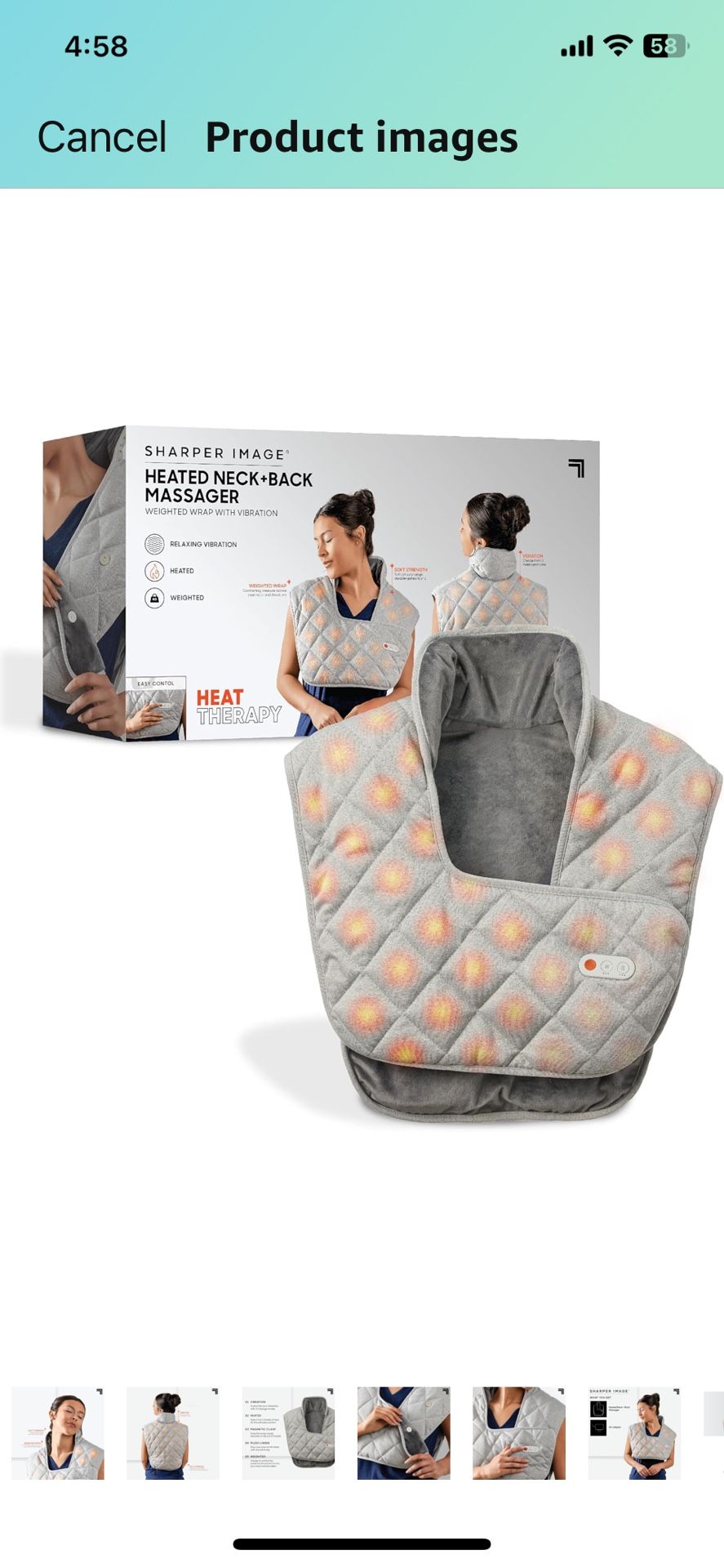 Sharper Image® Heated Neck + Back + Shoulder Massager, Weighted Vibration Body Wrap, 3 Intensity Levels, Relaxation & Pain Relief, Luxury Soft Plush F