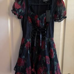 Dolls Kill Widow NWT Rose and Black Dress Size Small