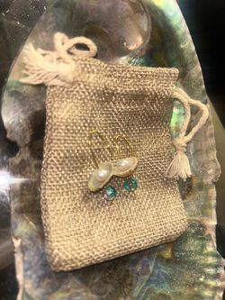 Gold (sterling silver) Earrings with (faux) Pearl and glass Charms