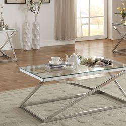 Brand New Silver Chrome 3pc Coffee Table Set