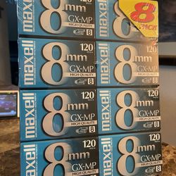 Maxell 8mm GX-MP120 Videotapes (8-pack) Brand New Sealed