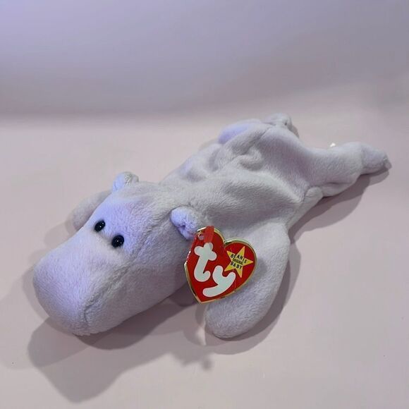 1993 Vintage Original Ty Beanie Baby Happy the Purple Hippopotamus w All Tags 9"