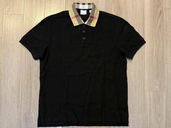 Burberry Black Polo Shirt - Check Collar - Size Large