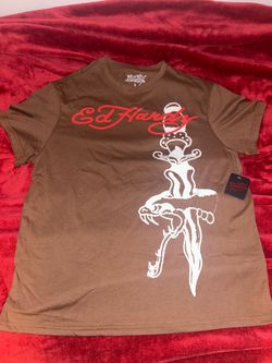 Brown Ed Hardy Graphic T Shirt