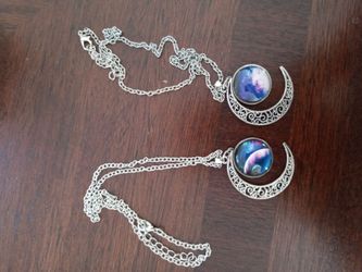 2 crescent moon galaxy necklaces