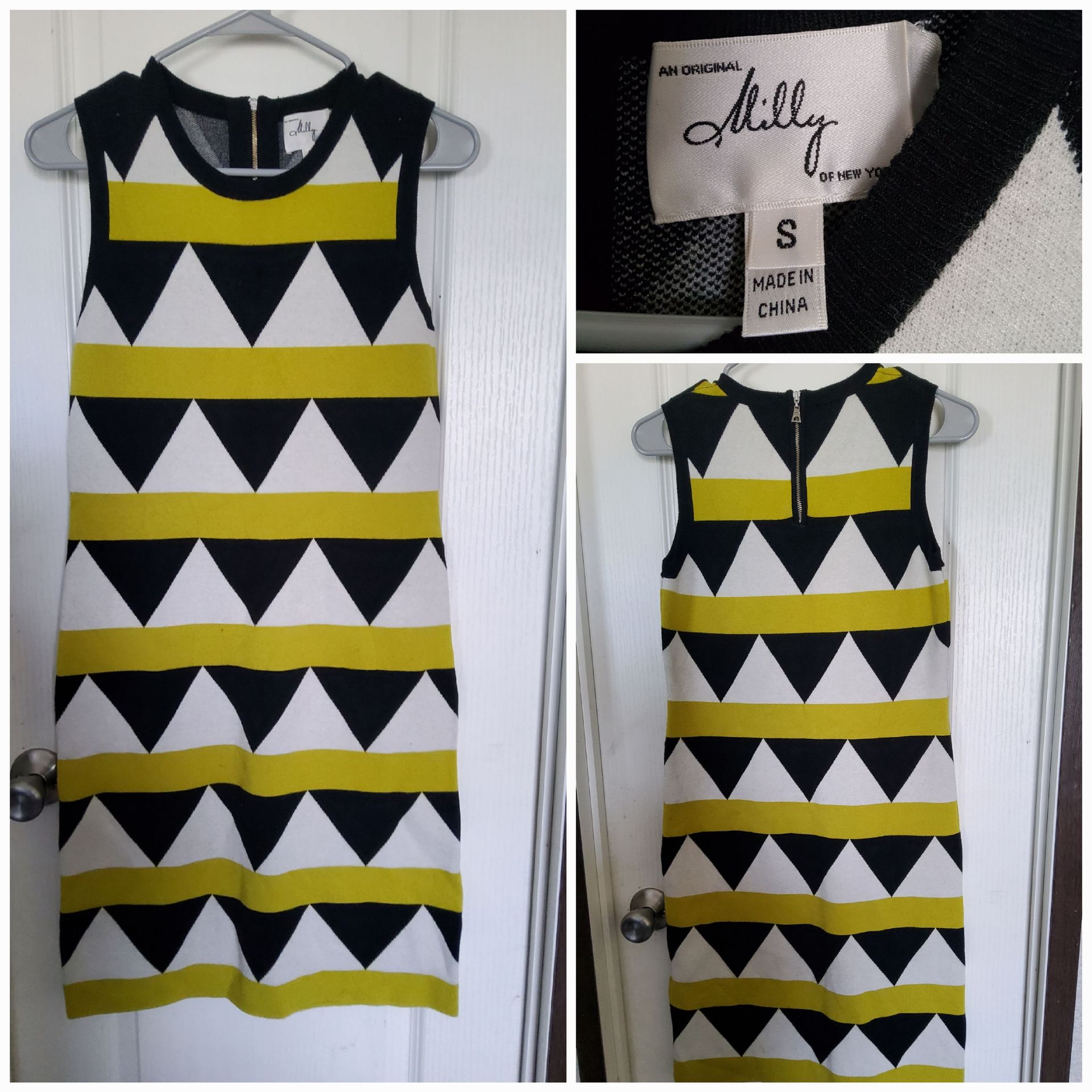 Sleeveless Dress with Pattern in Yellow, Black and White Size S