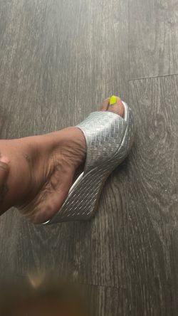 Silver Woven Wedge Slide Sandal