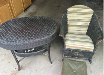 Wicker Rocker and Side Table Old