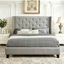 NEW QUEEN SIZE GREY VELVET BED WITH MATTRESS AND FREE DELIVERY PAY ON ARRIVAL
