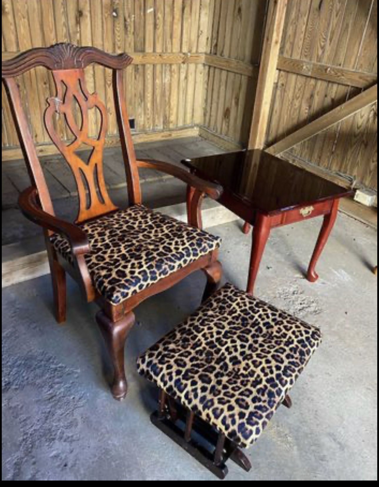 Wooden cheetah chair with a rocking step stool