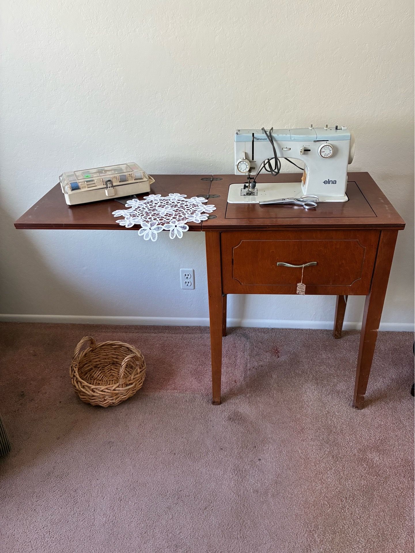 Elna Sewing Machine + Table + Accessories. Works!
