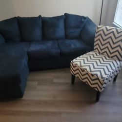 Dark Blue Sectional Couch And Chair