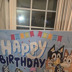 Bluey Backdrop, 5 Foil Balloons, HAPPY Birthday Foil Balloon Banner,, 10 Invitations
