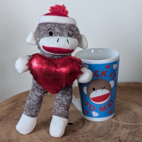 Sock Monkey Sock it To me mug with plush collectible toy