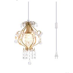 6253: New Elegant Mini Chandelier Plug in Crystal Pendant Light, Golden