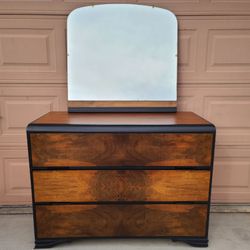 1940s Art Deco Waterfall Dresser With Mirror 