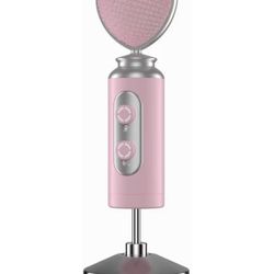 Pink USB Gaming Condenser Microphone for PC, Plug and Play, one Click Mute, Gain Control Cute Heart-Shaped Desktop Mic, for Twitch/YouTube/TikTok Reco