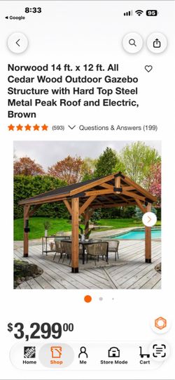 Norwood 14x12 ft Cedar Wood Outdoor Gazebo