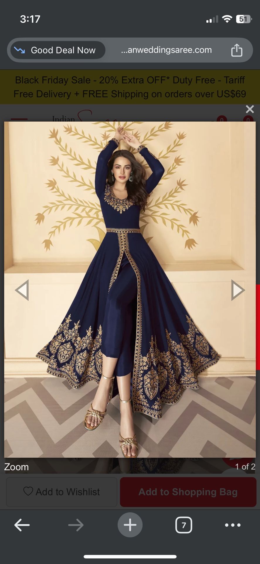 Navy Blue Georgette Embroidered Anarkali/Kurta Set - Indian Wedding Dress