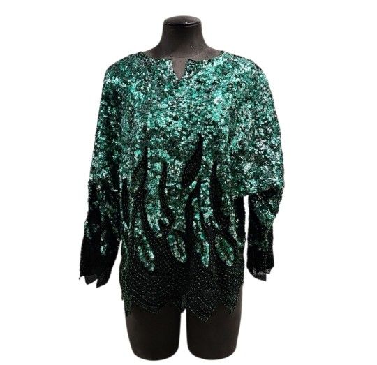 Vintage Size Medium Green Sequin Top