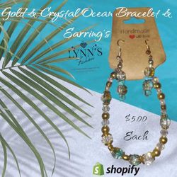 Gold & Crystal Ocean Bracelet An Earrings