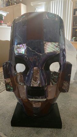 Mexican Mayan Aztec Death Burial Mask  Vintage Mosaic Stone Art Sculpture