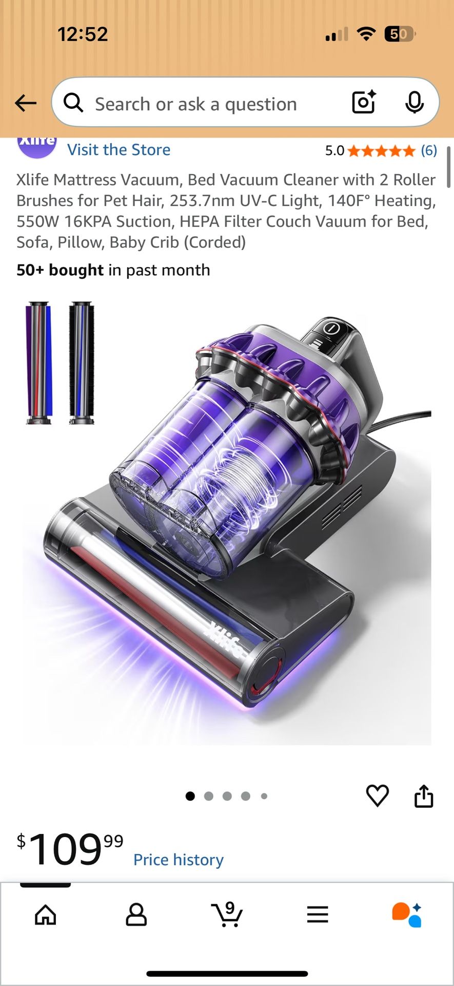 Xlife Mattress Vacuum, Bed Vacuum Cleaner for pet hair 253.7nm UV-C Light, 16KPA Suction, HEPA