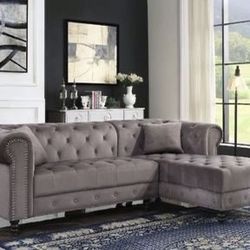 Brand New Gray Velvet Sectional