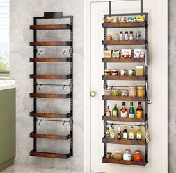 8-Tier Over the Door Pantry Organizer, Adjustable Wooden Basket - B277