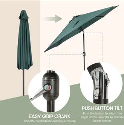 9 Ft Outdoor Umbrella, Patio Shade Market Table Umbrella with Push Button Tilt and Easy Open Crank, Dark Green