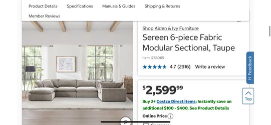 Sereen 6-piece Fabric Modular Sectional, Taupe w delivery $1650