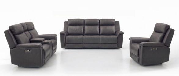 CHARCOAL GENUINE LEATHER RECLINER SET