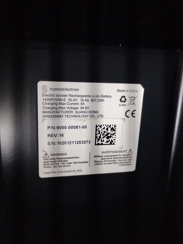  Ion Battery  For Electric Scooter Rechargeable  Super Pedestrian 