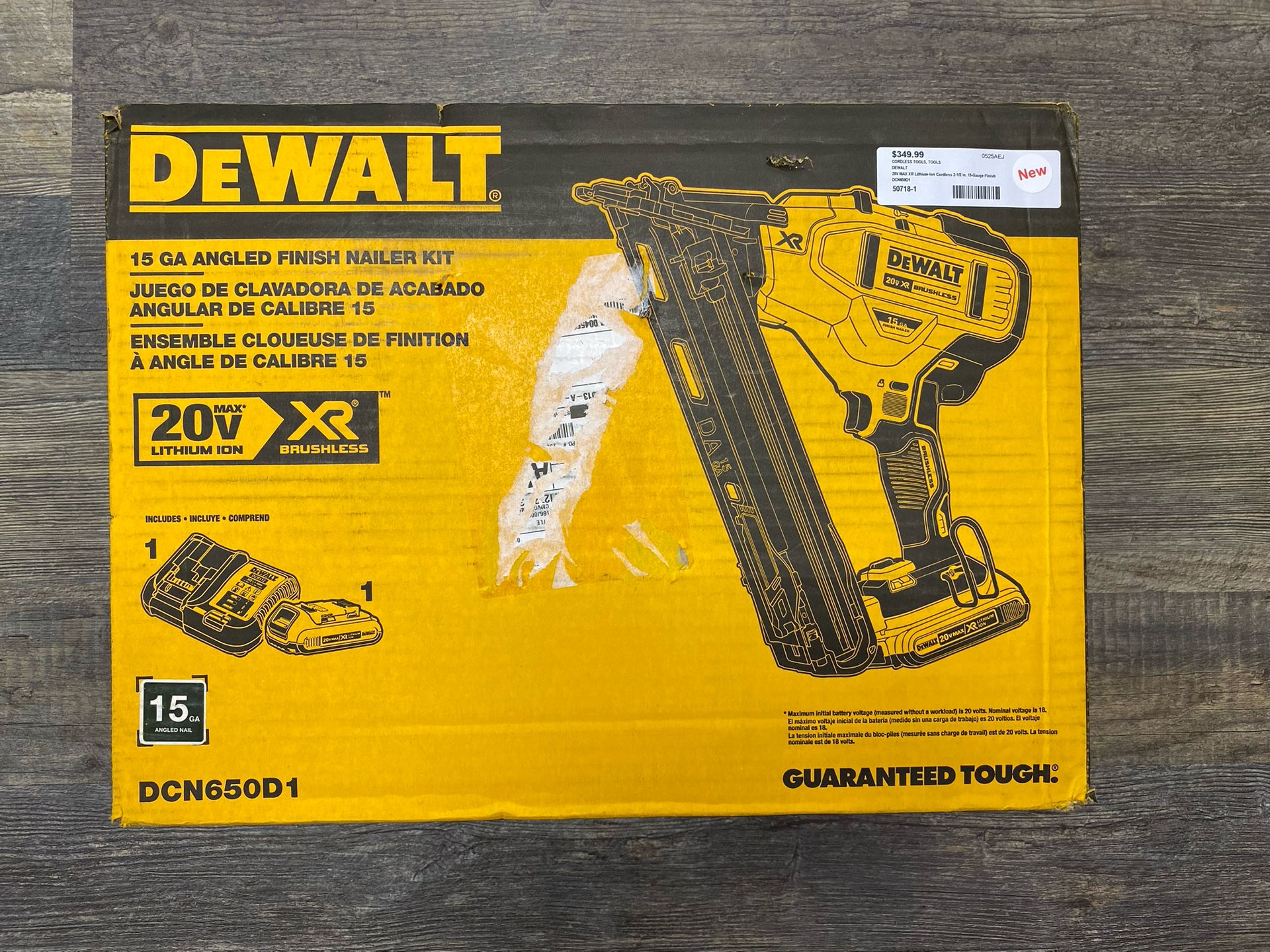 DEWALT DCN650D1 20V MAX XR Cordless 2-1/2" 15-Gauge Finish Nailer Kit + 2 Ah Battery Charger Bag